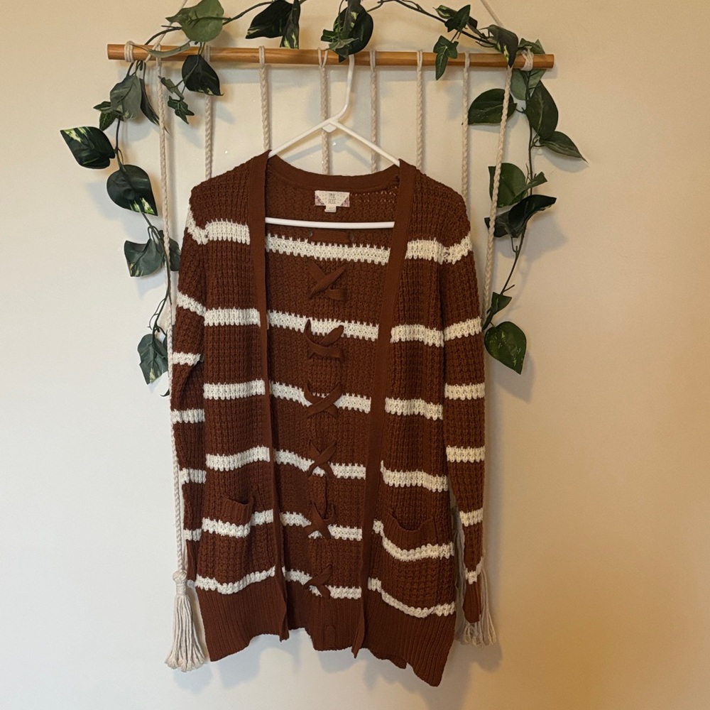 Pink Rose Chocolate and Cream Striped Cardigan